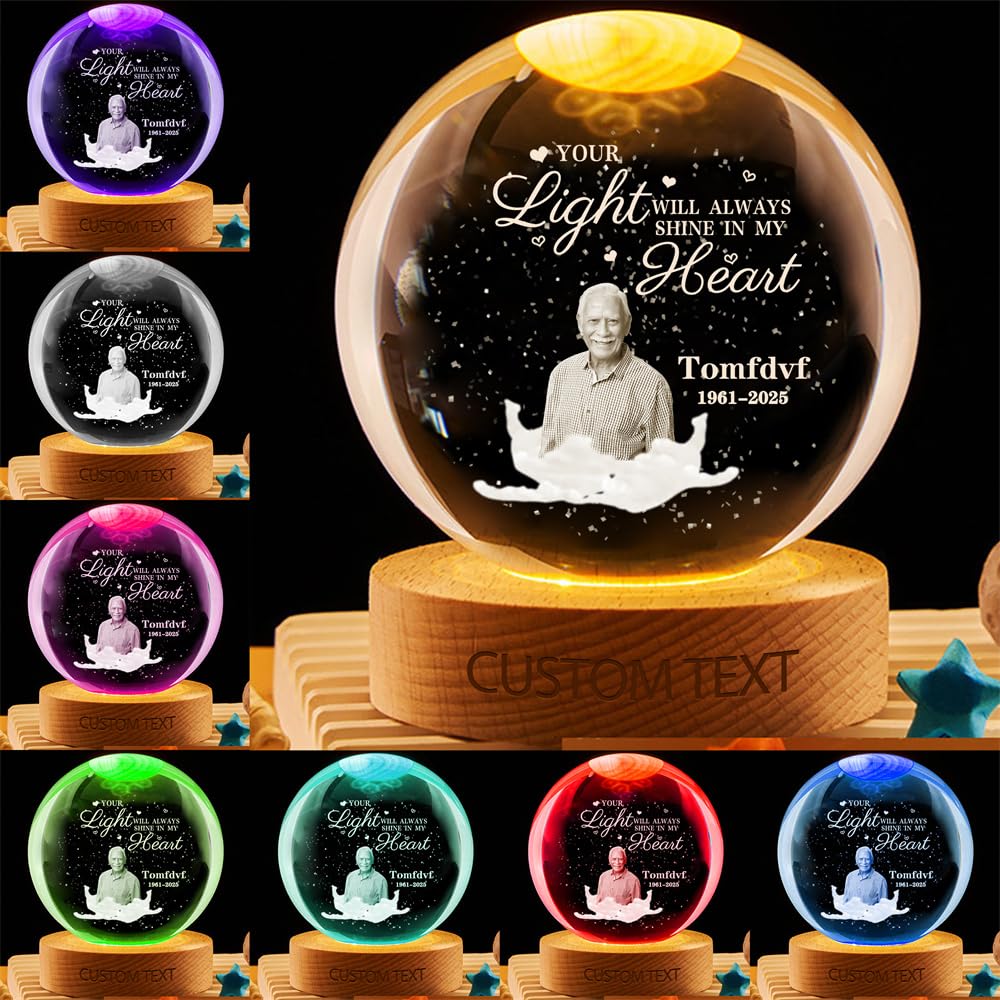 MYZQIFF When You Miss me Have no Fear Personalized Photo Memorial Crystal Globe Lamp, Custom Picture 3D Memory Crystal Ball Night Light Keepsake,Remembrance Sympathy Gift for Loss of Loved Ones