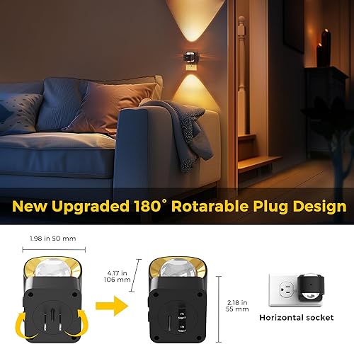 Miniatura 7 de L LOHAS LED Proyector de luz nocturna, luces nocturnas enchufables a la pared, sensor de atardecer a amanecer, luz nocturna giratoria de 180 para