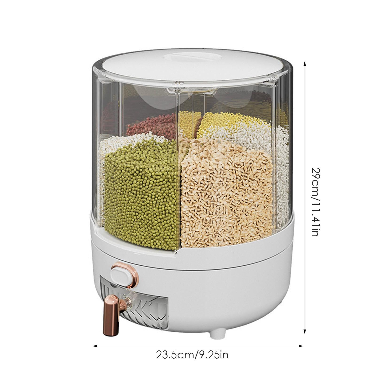 Contenedor de arroz | Dispensador de granos giratorio de 360° | Contenedor de almacenamiento de arroz con 6 compartimentos | Tapa extraíble | Dispensador de almacenamiento de lentejas