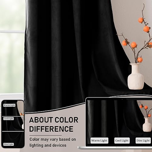 Miniatura 4 de JIUZHEN Cortinas opacas de terciopelo negro de 84 pulgadas para sala de estar, cortinas opacas con aislamiento térmico y bolsillo para barra, juego