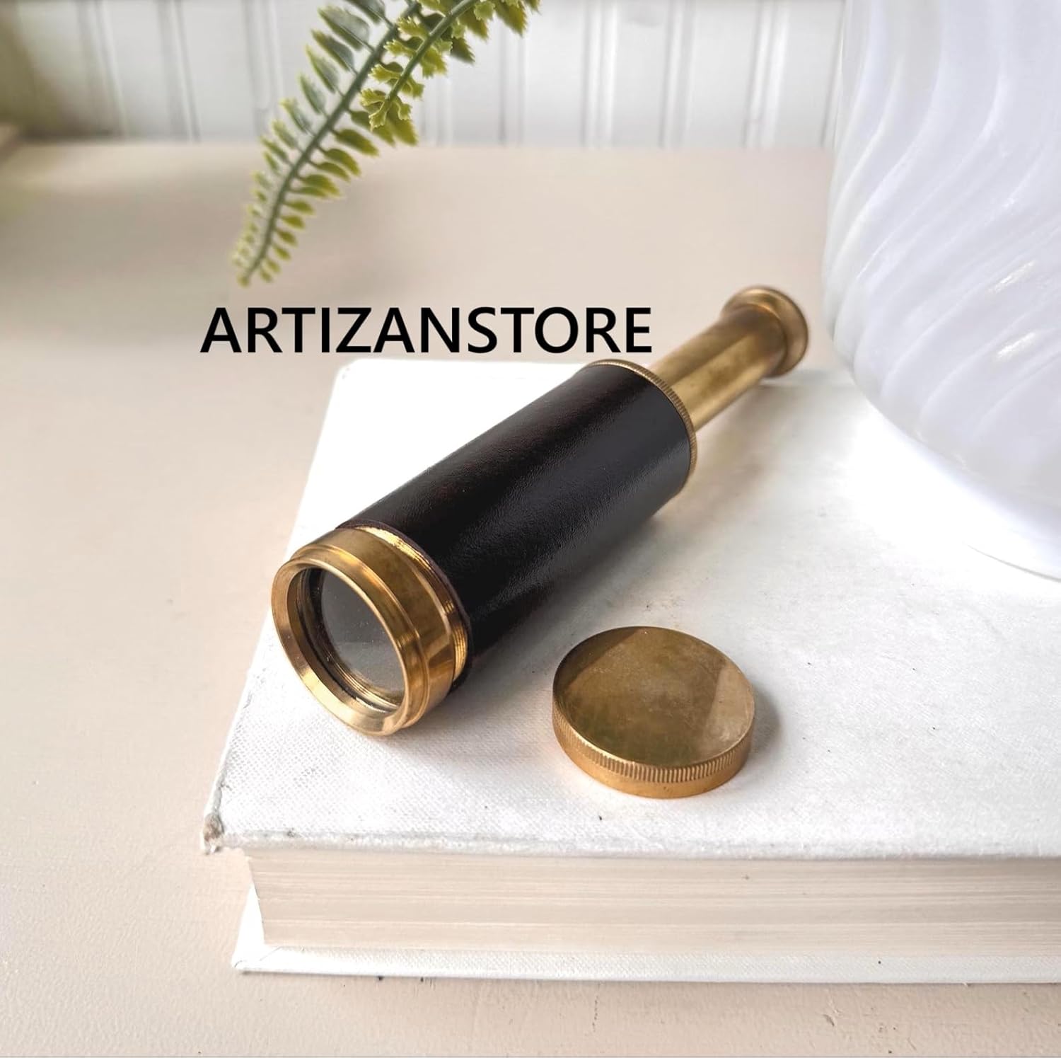 ARTIZANSTORE Vintage 1960s Brass & Leather Telescope, MCM Mid Century Maritime Spyglass, Nautical Decor or Collectible, Fully Functional