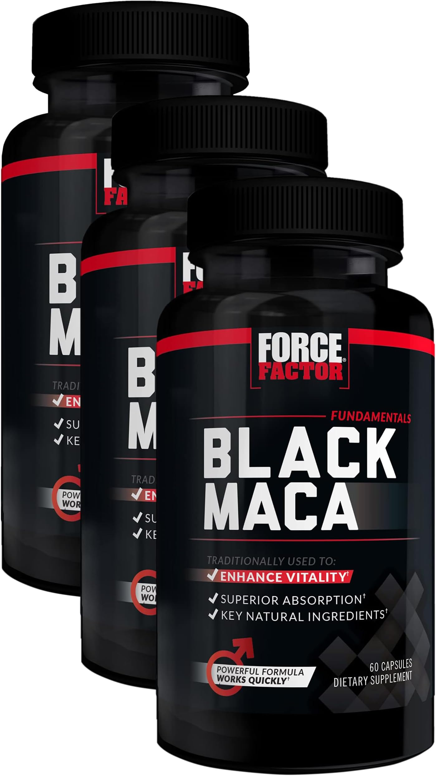 Black Maca Root Vitality Supplement for Men with Superior Absorption and Power, Natural Maca Negra Extract, Fundamentals Series, 1000mg, 60 Capsules (Pack of 3)