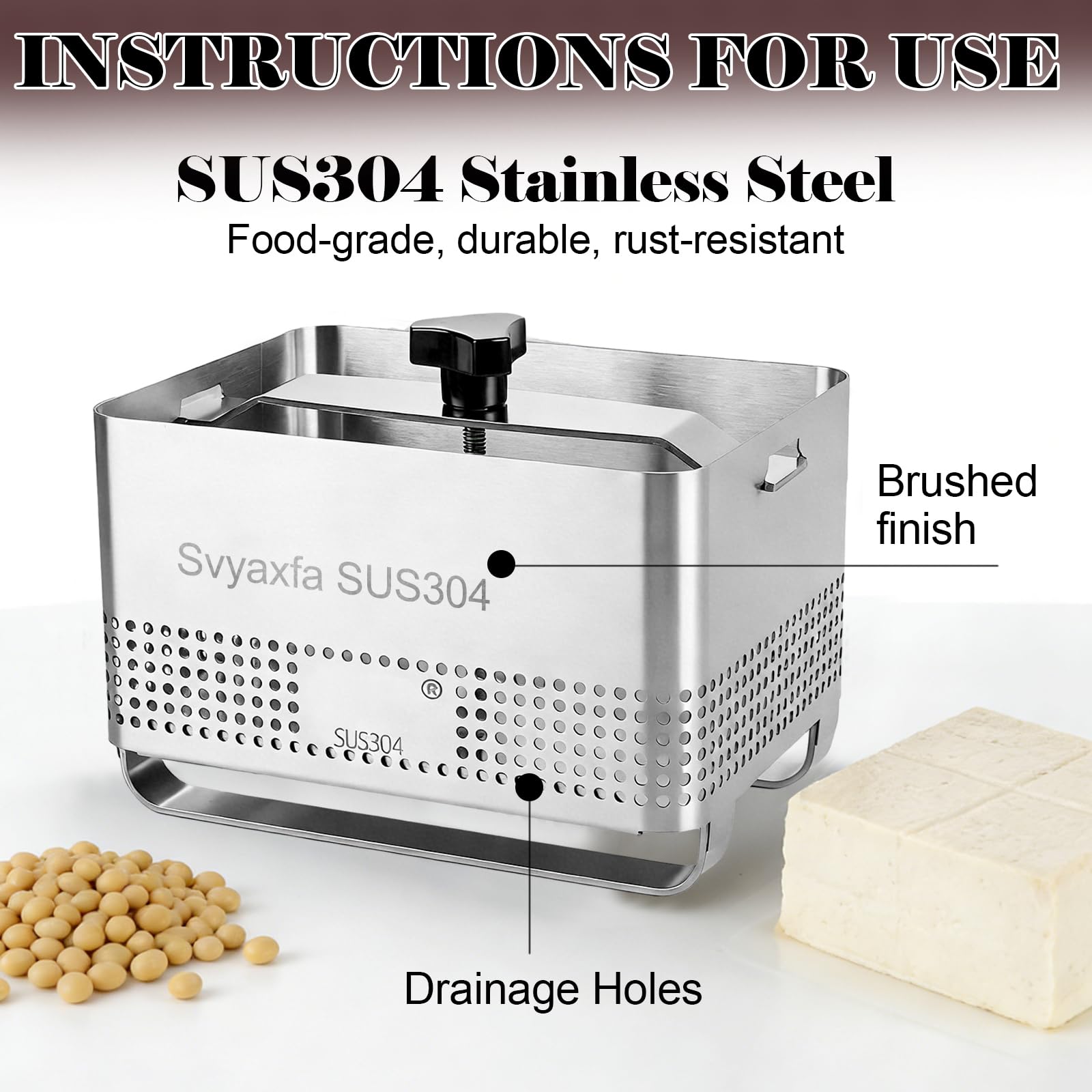 DAJAVE Tofupresse 304 Edelstahl, Tofupresse & Käsepresse & Tofu Maker （16x12x10.5CM), Edelstahl Tofu Presse Sicher und Einfach zu Bedienen Fleischpresse