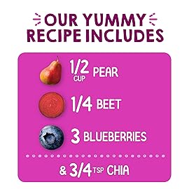 HAPPYTOT Organics Stage 4 Baby Food Pouches, Gluten Free, Vegan Snack, SuperFoods Fruit & Veggie Puree, Pears, Blueberries, Beets & Chia, 4.22 Ounce (Pack of 16)