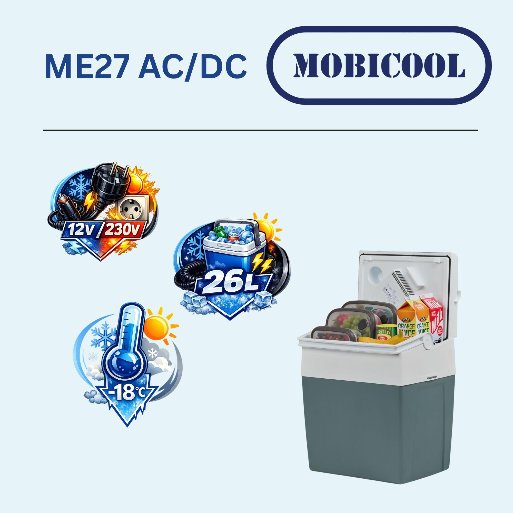 Mobicool ME27 Glacière électrique 26 l Gris 12/230 V Mini réfrigérateur
