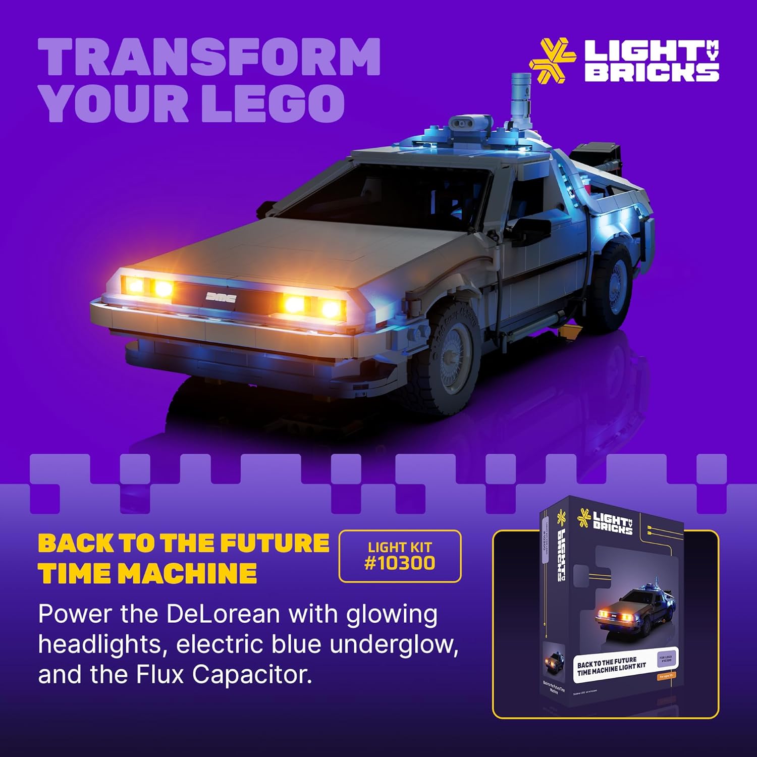 LED Light Kit Compatible with Lego 10300 Back to The Future Time Machine – Lighting Accessories for Lego Creator Expert Building Set, Decorative Upgrade (Model Not Included)