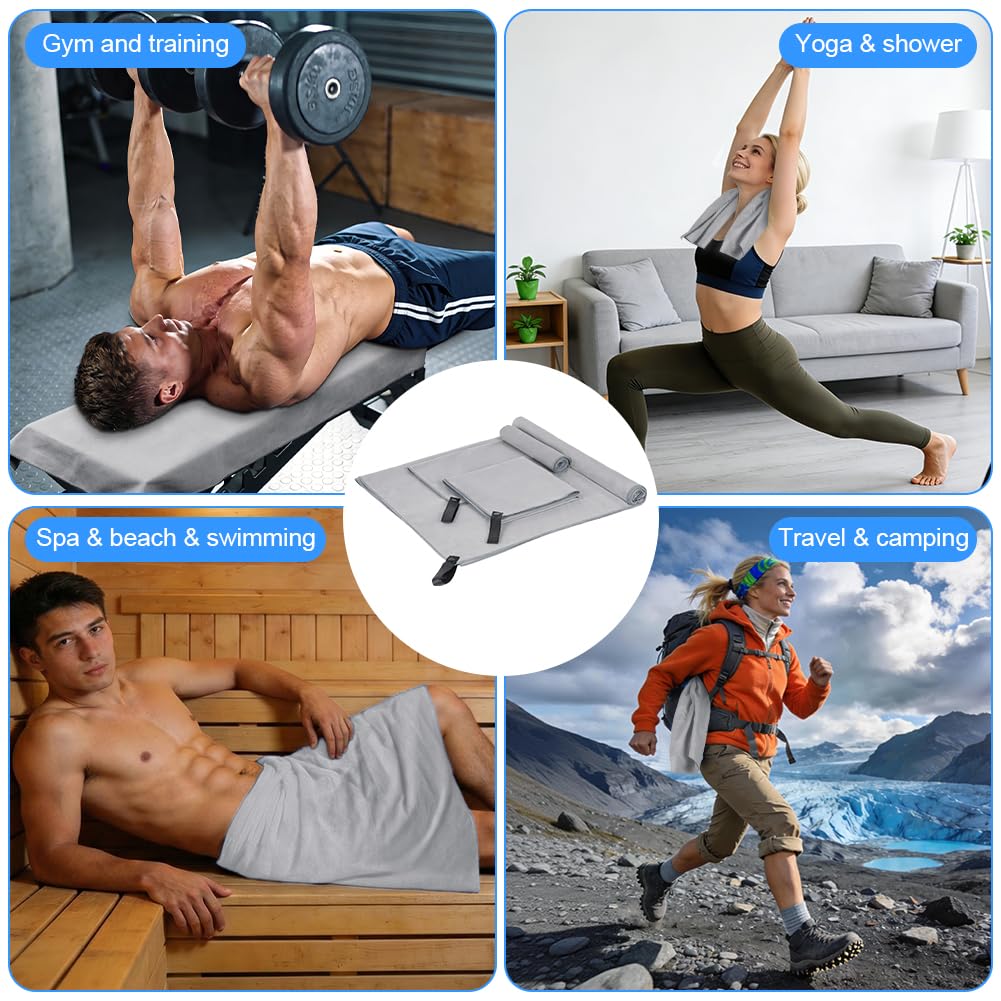 Aolso Set di 3 Asciugamani Microfibra, 160x80cm da Bagno Grande, 2 Pezzi 80x40cm Palestra, Asciugatura Rapida Asciugamano Palestra per Viaggi Spiaggia Yoga Sauna(Grigio)