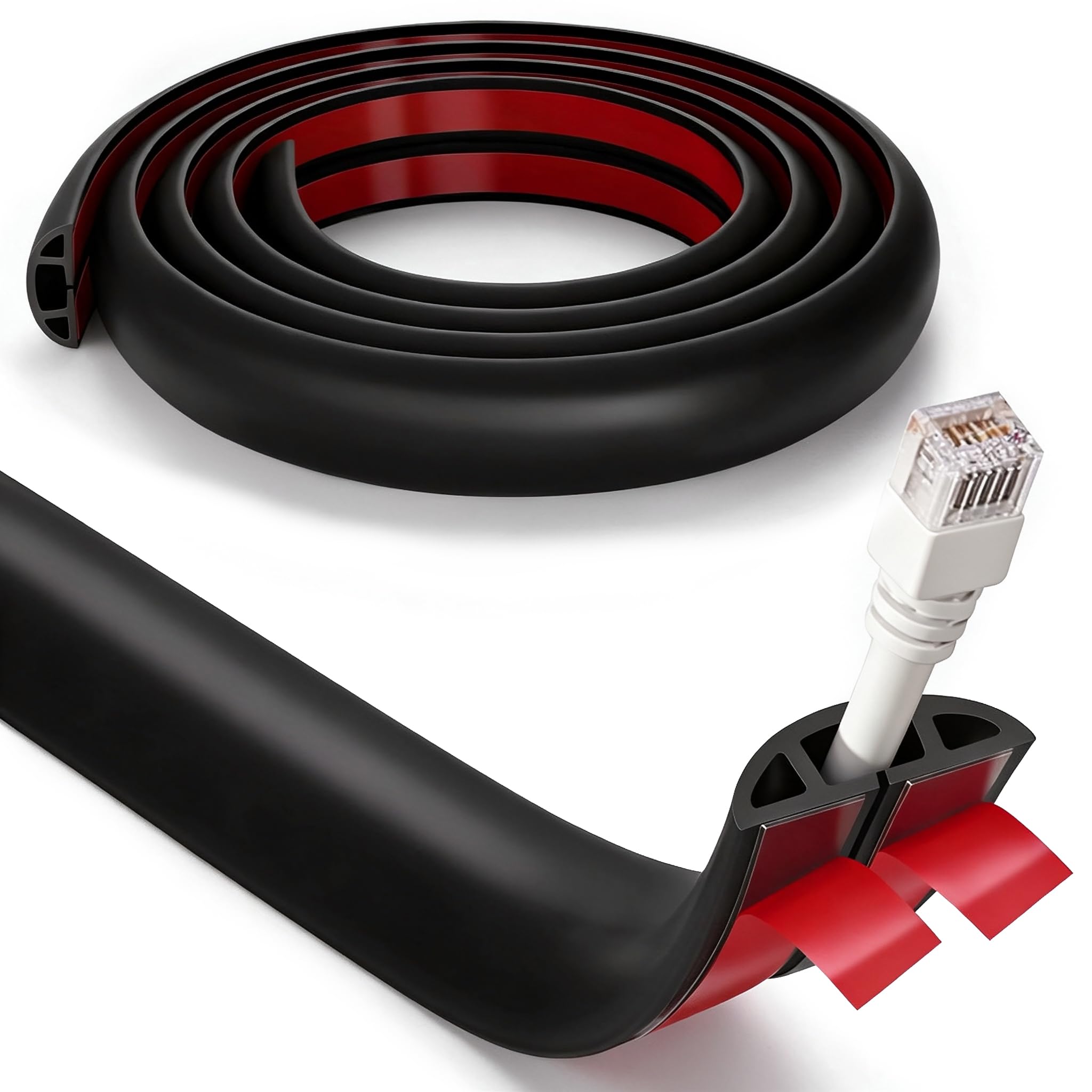 ZhiYo 4ft Cord Covers for Wires on Floor, Self-Adhesive Cord Hider, Black