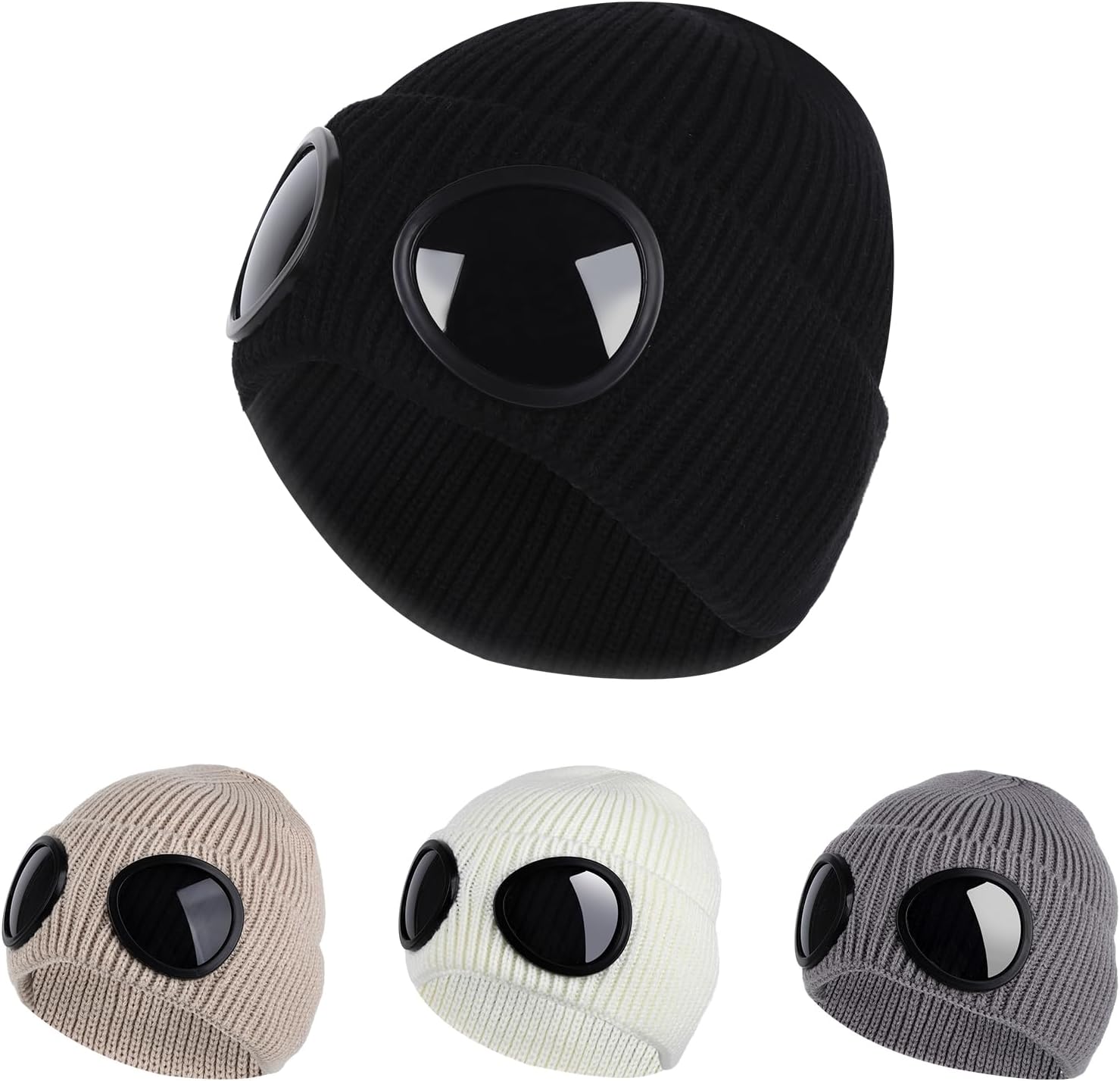 โ Fashionable Knit Hat for Men Women Warm Cap Autumn Winter Hat with Windproof Goggles Unisex Hat Knitted Cap Creative Hat Ear Protection Hat Winter Supplies for Outdoor