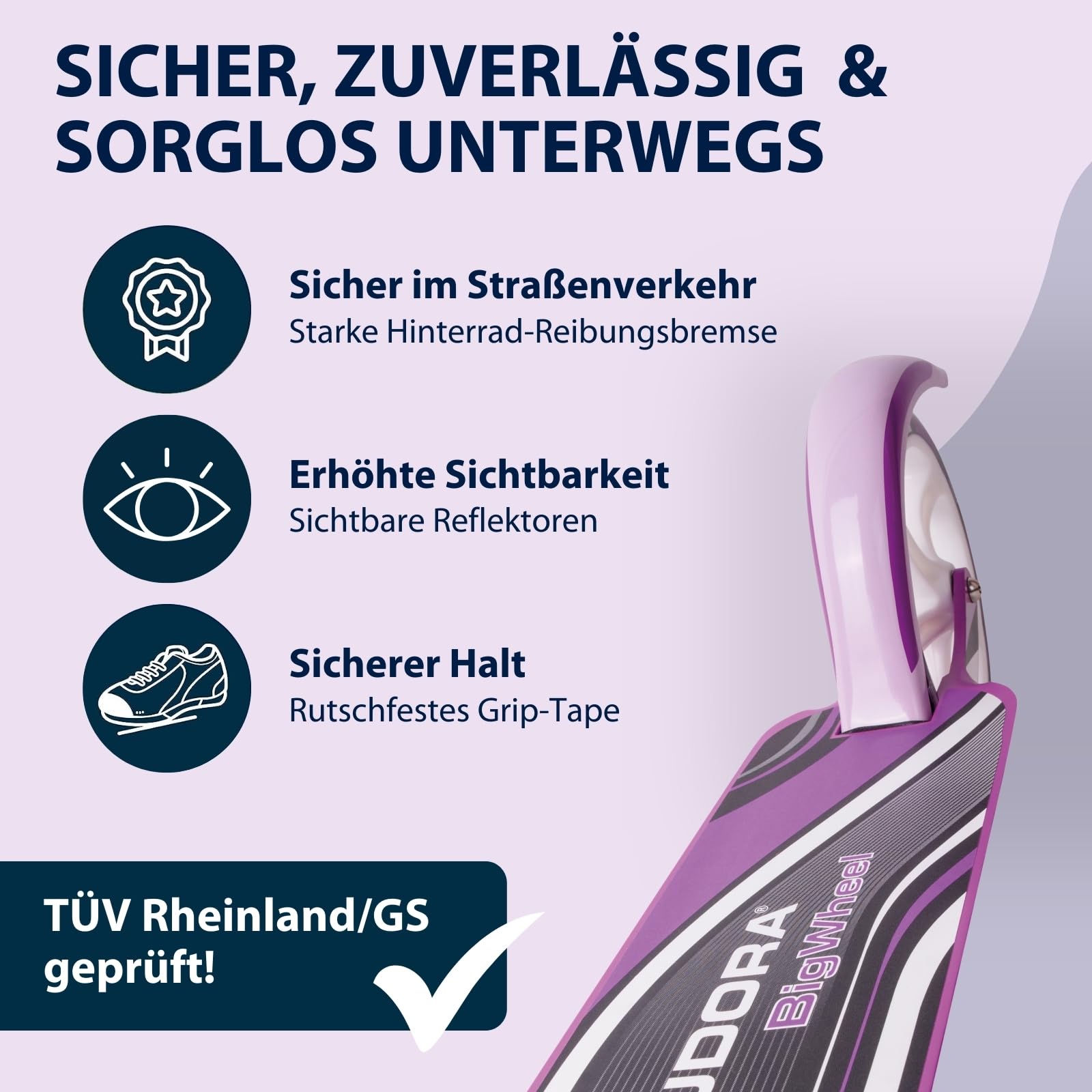 HUDORA BigWheel Scooter 205 - Stabiler Aluminium-Roller - Höhenverstellbarer & zusammenklappbarer Cityroller - Kinder- & Erwachsenenroller für bis zu 100kg - Tretroller mit Ständer