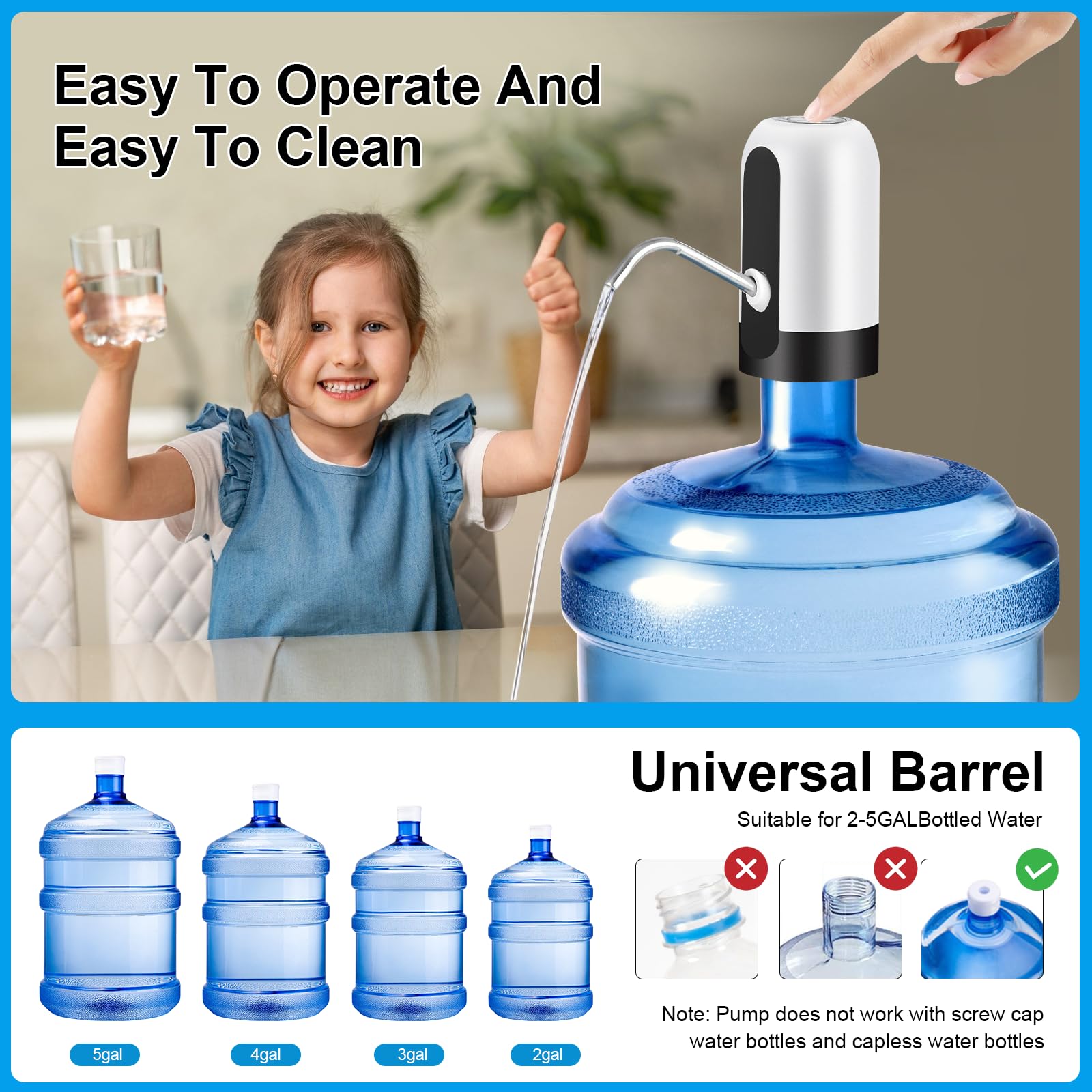 ZME09453-Pompe à Eau électrique Automatique. Bouteille D'eau. Chargeur USB. Distributeur D'eau