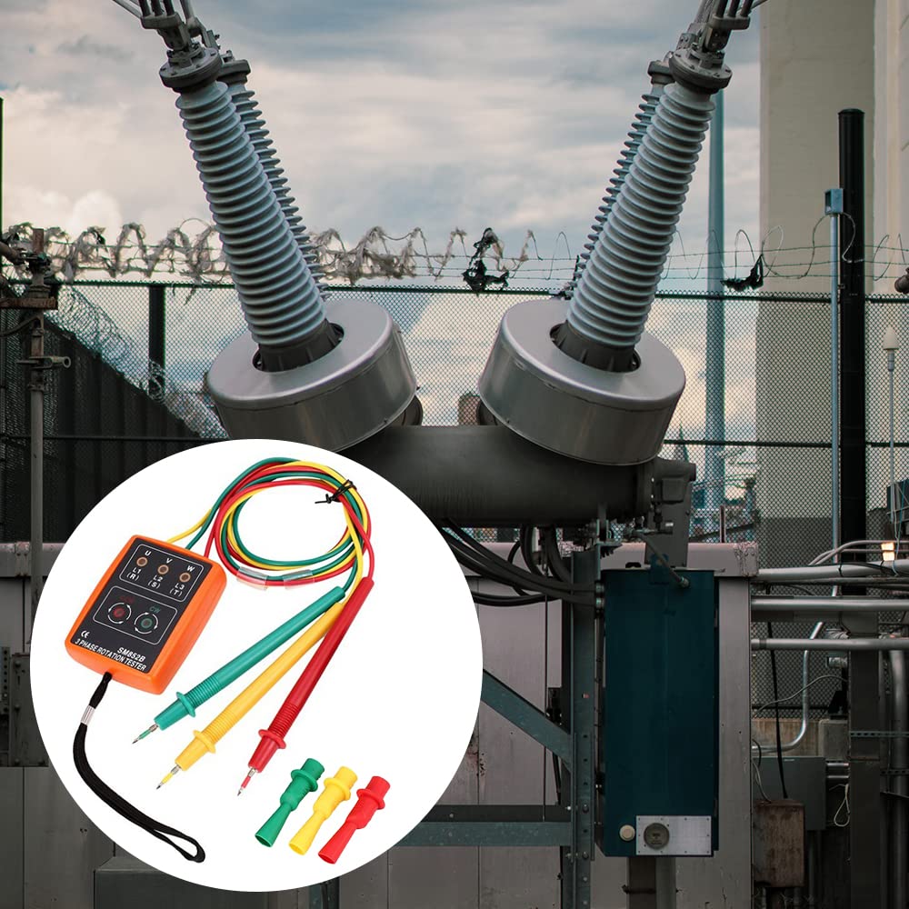 Led Indicador de Rotación de Fase Digital, 3 Secuencia de Fase Presencia Rotación Tester Indicador Detector Meter con Pinzas de Cocodrilo y Zumbador Probador Espectáculos, 60V~60V AC 20~400Hz