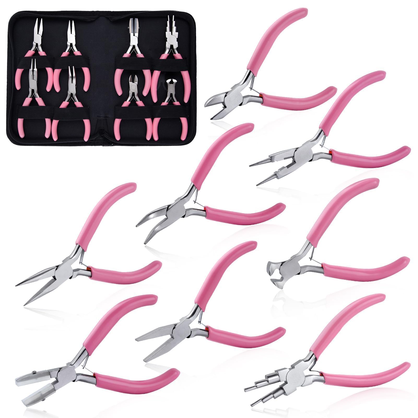 SPEEDWOX Set di 8 pinze per gioielli strumenti per la creazione di gioielli Pinze a becco piatto in nylon Pinze a becco piatto con estremità a mascella liscia taglio naso lungo piegato naso diagonale