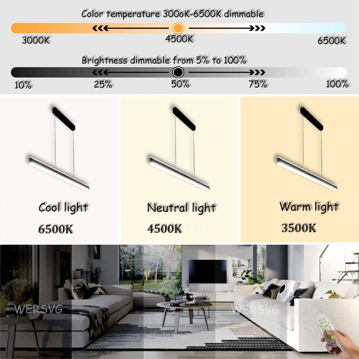 Lampa wisząca do jadalni, ściemniana lampa wisząca LED z pilotem, długi żyrandol biurowy, lampa wisząca z regulacją wysokości do biura, jadalni, gabinetu, lampy do salonu (czarny, L80cm/40W)