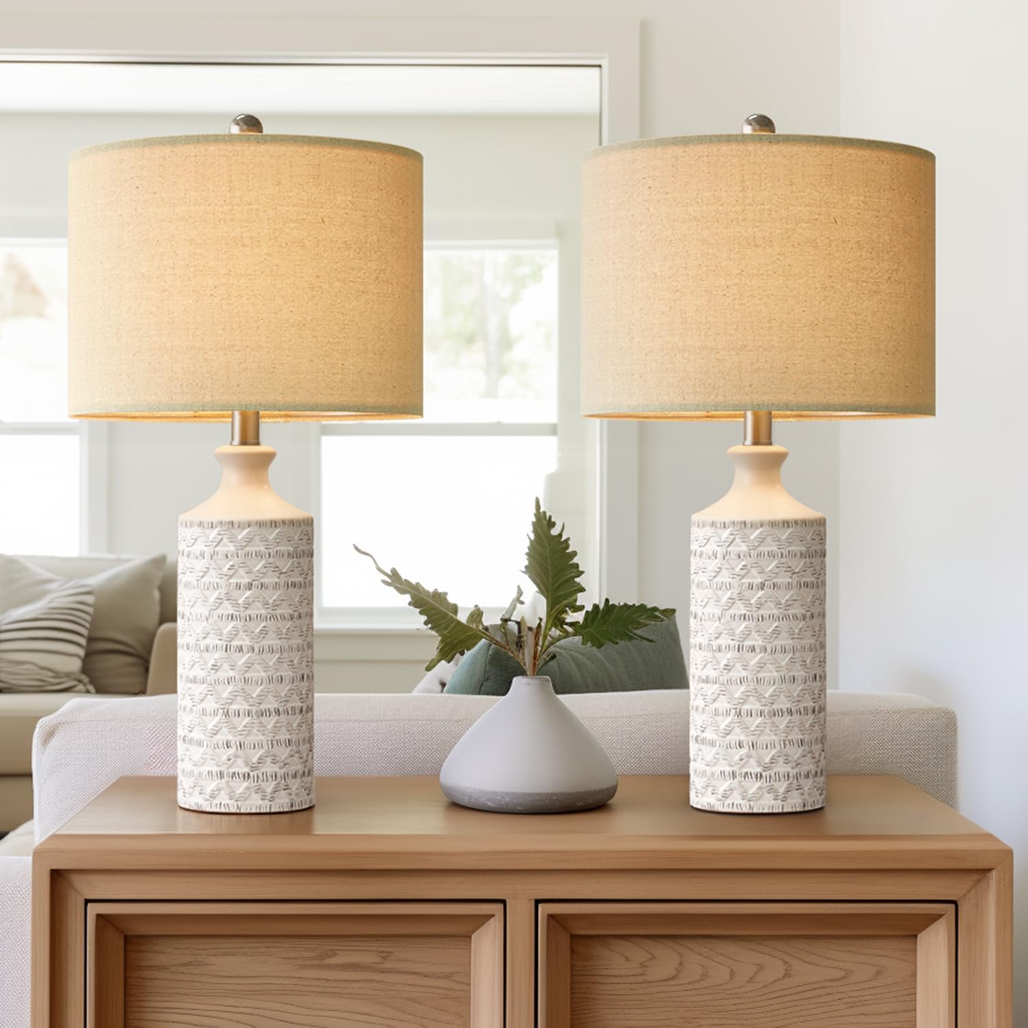 360 Lighting Cody Rustic Farmhouse Table Lamps 24 1/2" Tall Set of 2 Beige Textured Pebble Drum