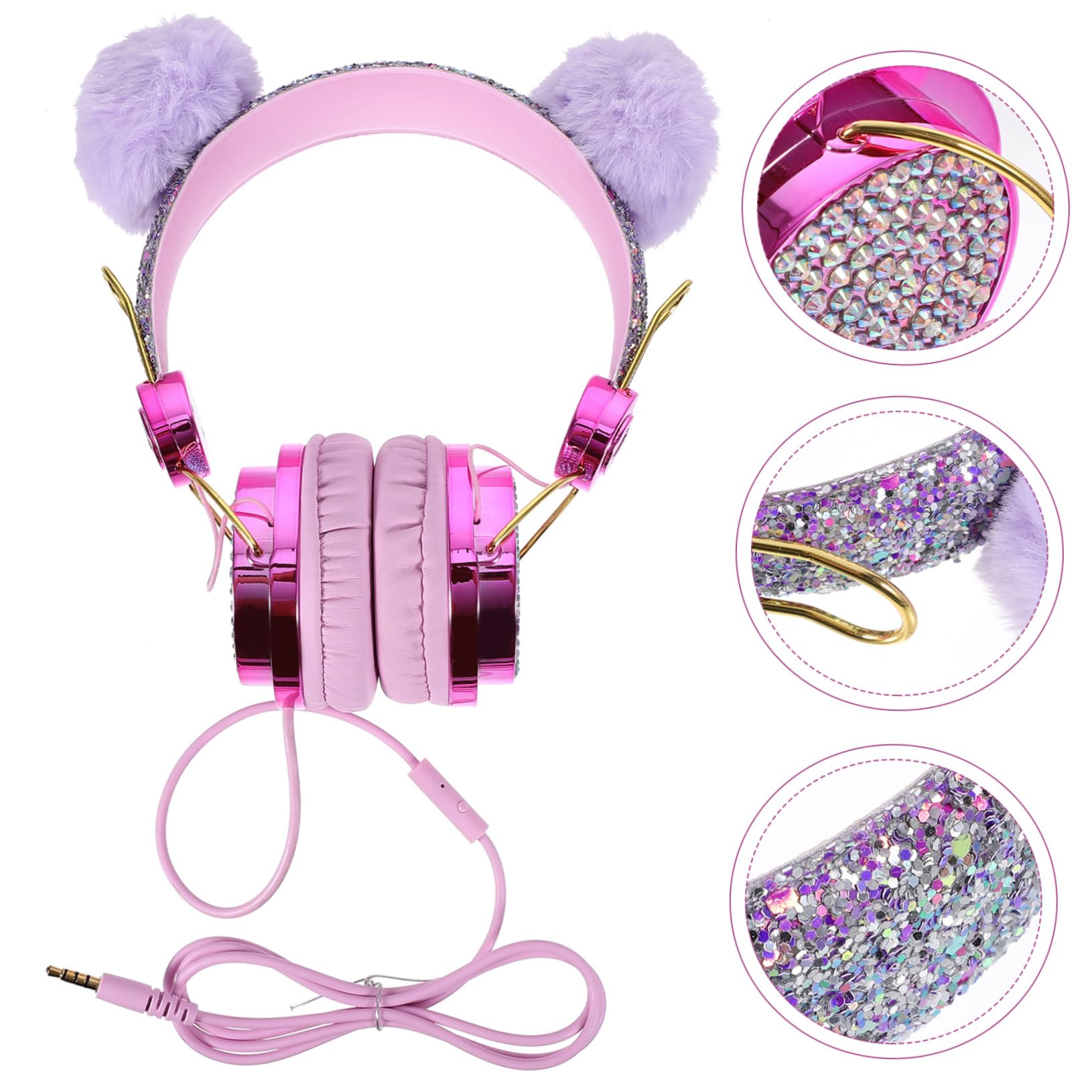 Uonlytech 3piezas Auriculares Infantiles De Peluche Control De Volumen Auriculares Estéreo Adorables para Música para Escuela y Viaje Diseño De Orejas De Animales Color Aleatorio