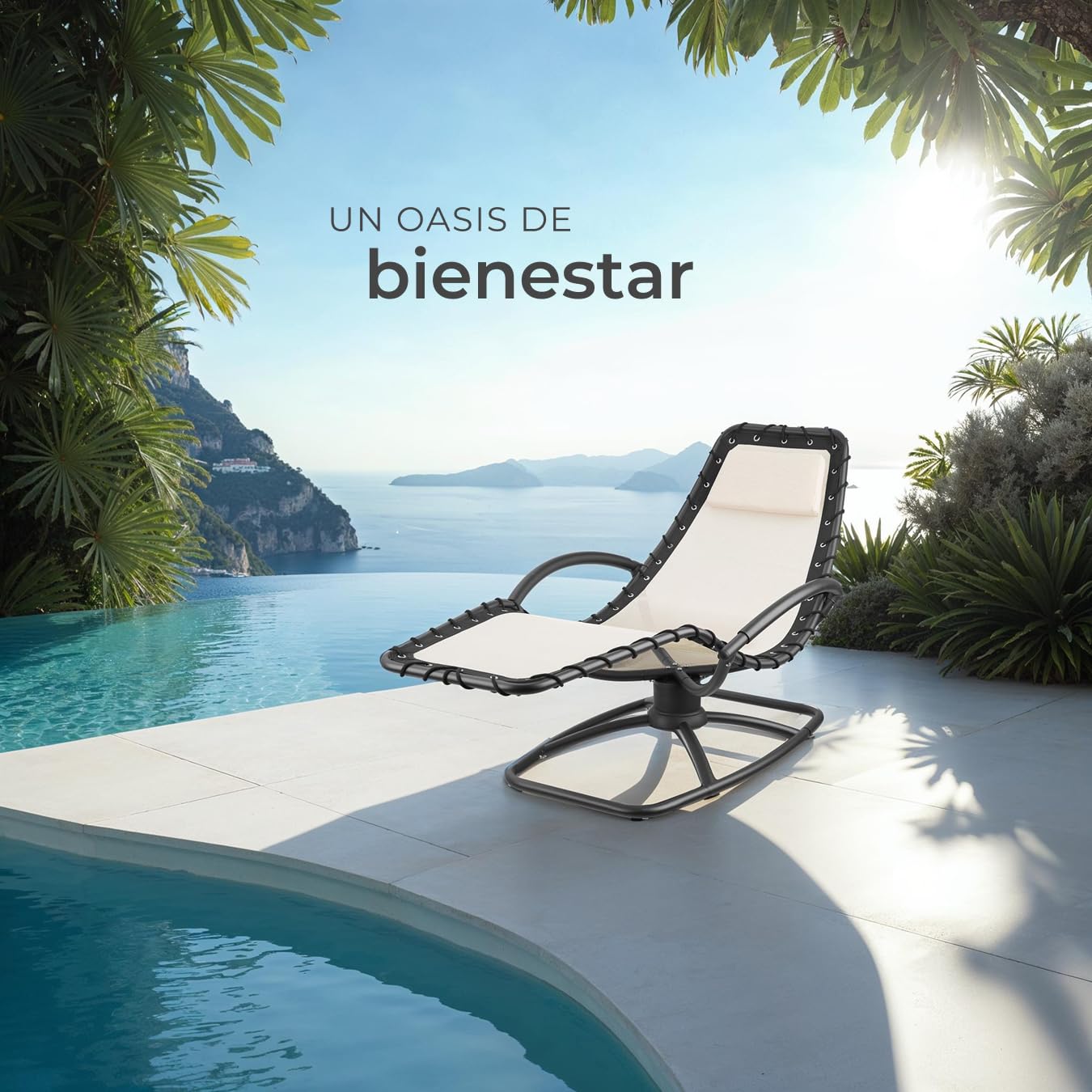 tectake® Tumbona Jardin Exterior, Mecedora Jardin Ergonómica con Balanceo, Capacidad de Carga: 120 kg, Impermeable, Textileno Transpirable, Sillas Tumbonas Terraza - Beige
