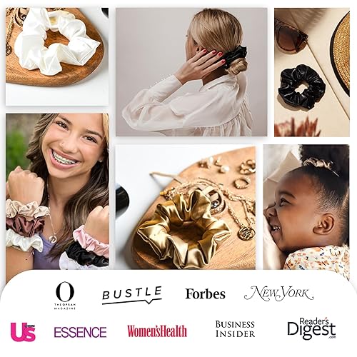 Miniatura 6 de Celestial Silk Crystal Scrunchies - Coleteros de seda de morera para el cabello (grande, cristal negro y plateado)