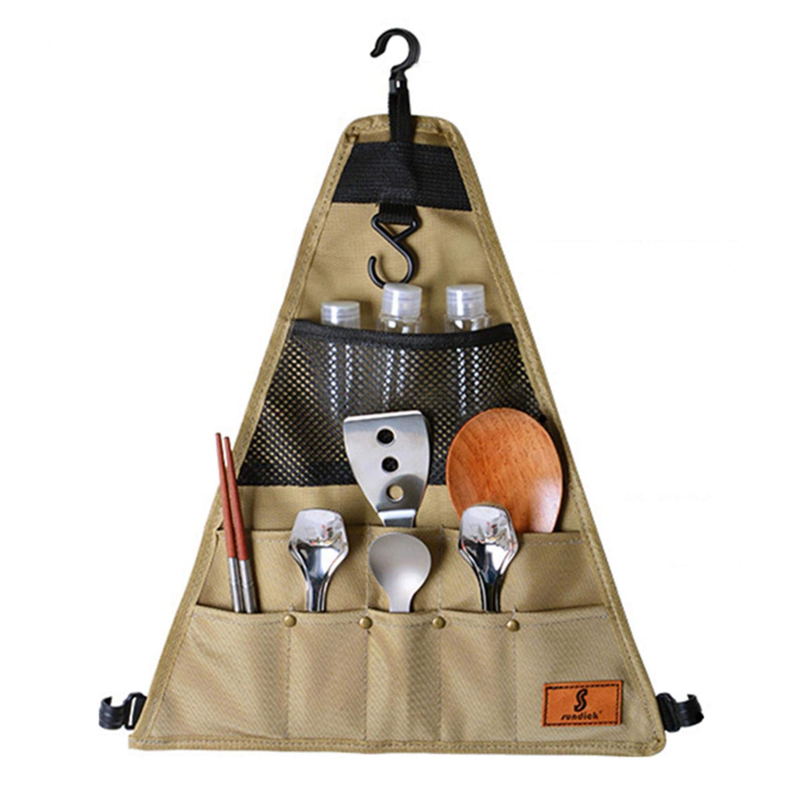 Camping Crockery Bag, Travel Cooking Utensils Organiser, Picnic Cutlery Storage, Hanging Bag, Travel Cooking Utensils Organiser for BBQ Camp cookware Kitchen kit