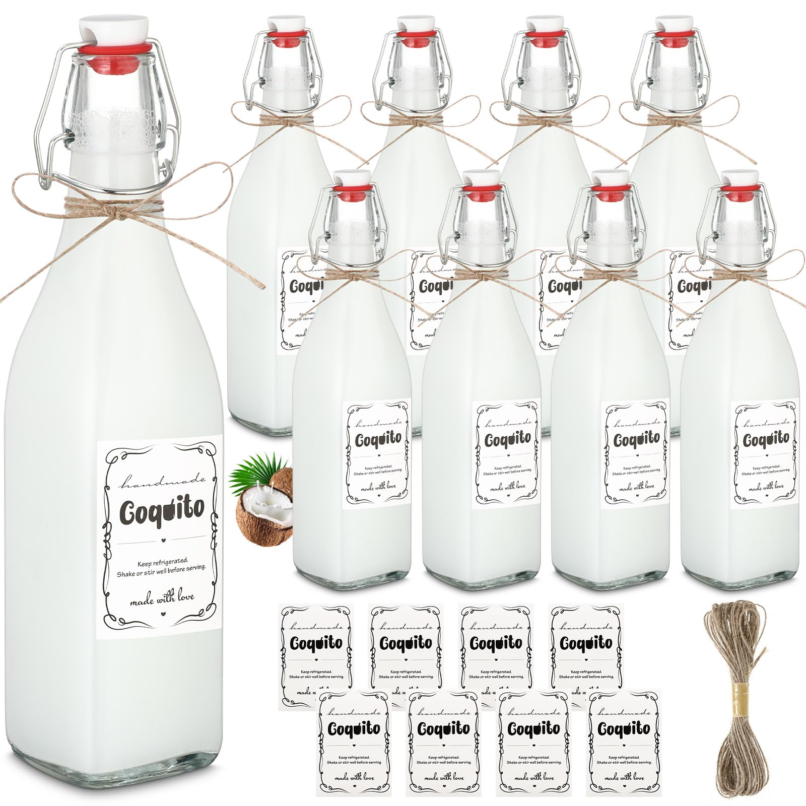 Snapklik.com : DoubleFill 8 Set Coquito Swing Top Glass Bottles 16 Oz