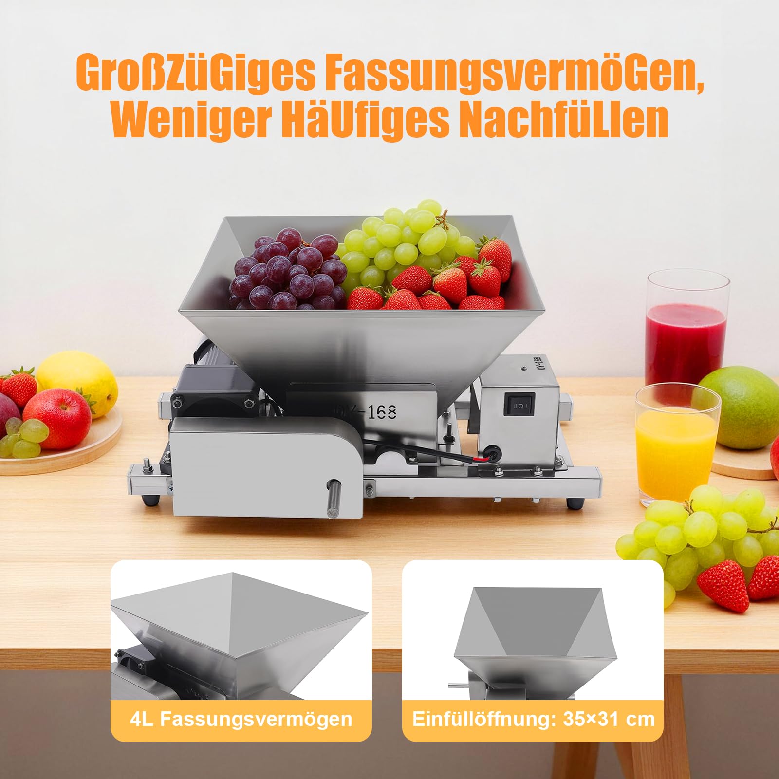 4L Elektrische Obstmühle, 60w 75rpm Kommerzielle Obst Brot Brauner Zucker Brechmaschine, Apfelpresse Obsthäcksler Maischemühle Obstpresse