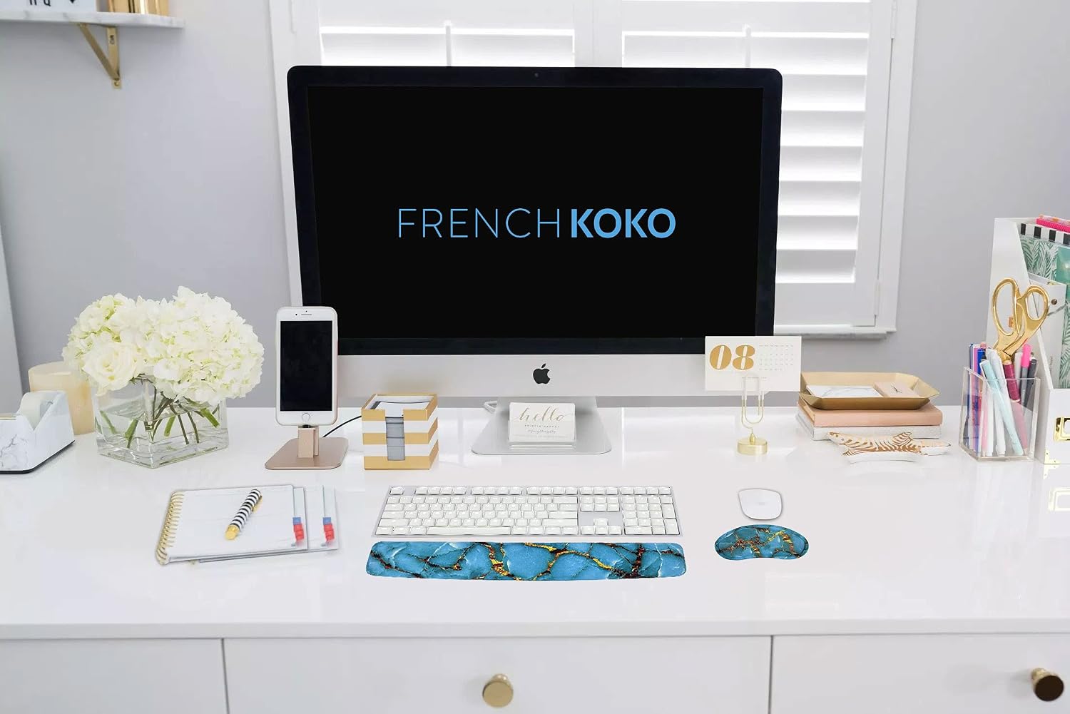 French Koko Keyboard and Mouse Wrist Rest Support Arm Wrist Pad Print Comfort Gel Memory Foam Desk Home Office School Computer Laptop Non Slip Cute and Comfortable Ergonomic Women