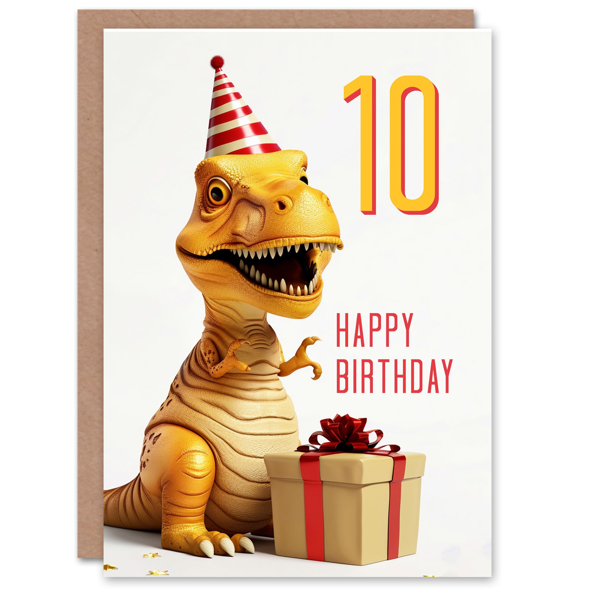 10th Birthday Card Baby T-Rex Dinosaur Party Hat Kids Age 10 Year Old Child