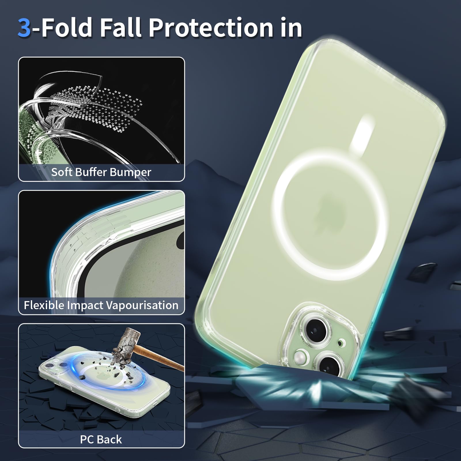 Funda Yohii Para IPhone 15 Pro Transparente Con MagSafe - Incluye 2 Cristales Templados, Protección Militar, Antigolpes Y Para Cámara