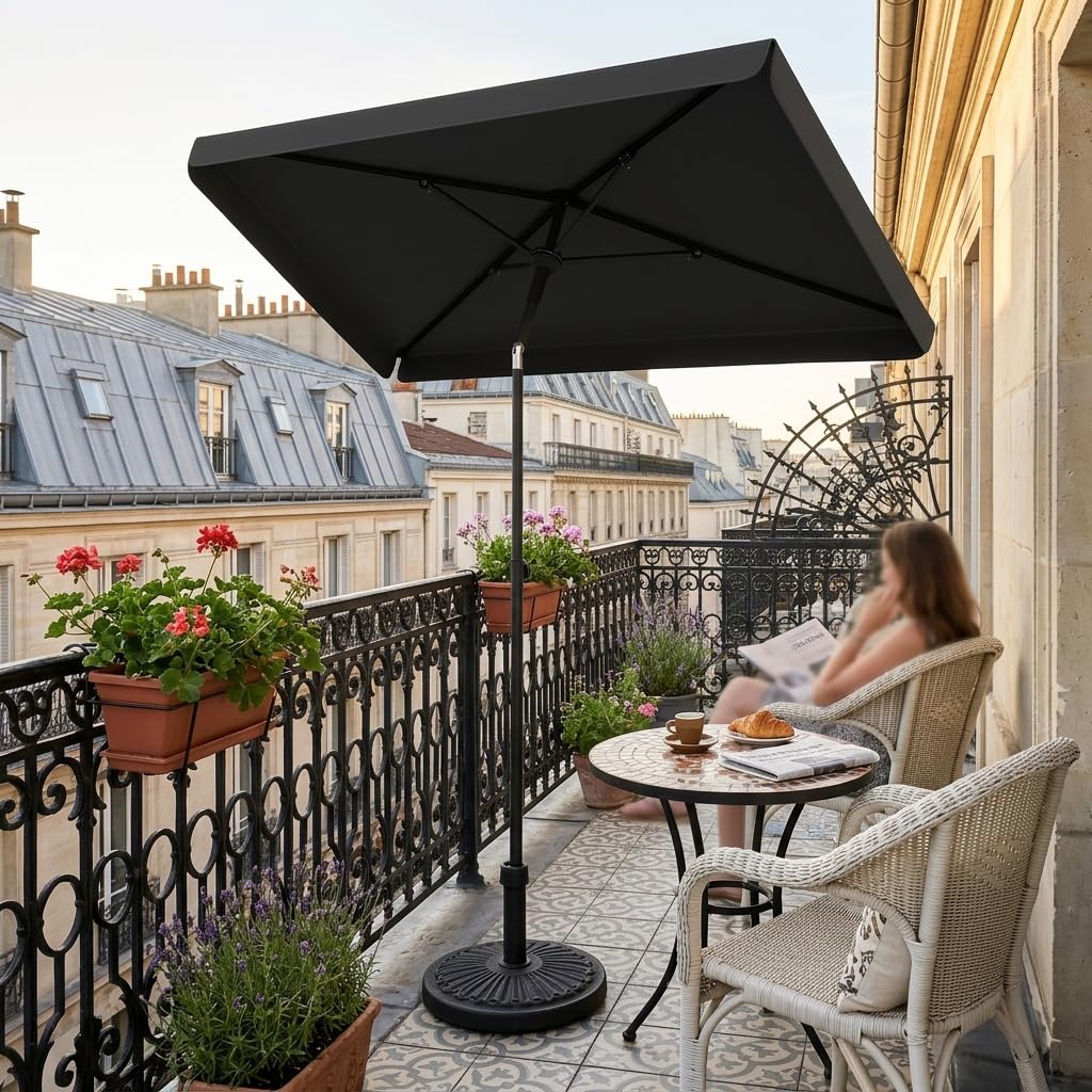 RELAX4LIFE Petit Parasol de Balcon Rectangulaire 200x130cm Inclinable, Gris