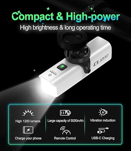 Miniatura 3 de TOWILD CL1200 Luces de bicicleta para conducción nocturna, compatibles con montaje GarminGoPro, faro brillante de bicicleta de 1200 lúmenes, batería