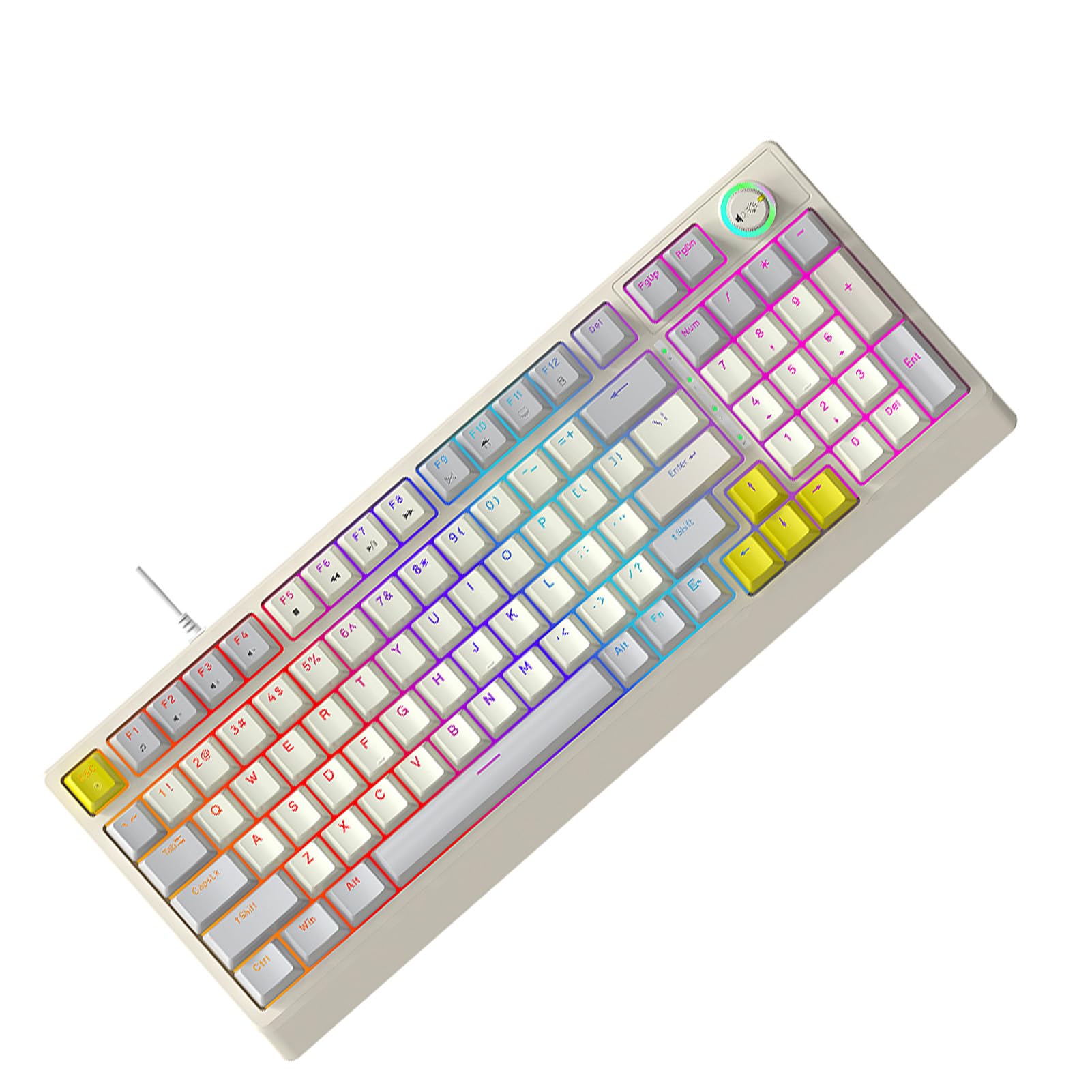 Klawiatura Mechaniczna RGB, Kompaktowa Klawiatura Mechaniczna z 98 Klawiszami, z Niebieskimi Przełącznikami z możliwością Wymiany Podczas Pracy i Pokrętłem, Ergonomiczna do Pracy i Zabawy
