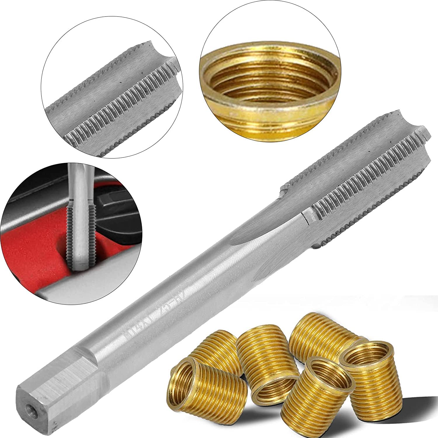 Outils De Réparation De Trous Filetés, Inserts Filetés M12x1.25 Et Robinet Fileté M14x1.25 Pour La Réparation Des Générateurs De Moteurs à Essence 11 Pièces