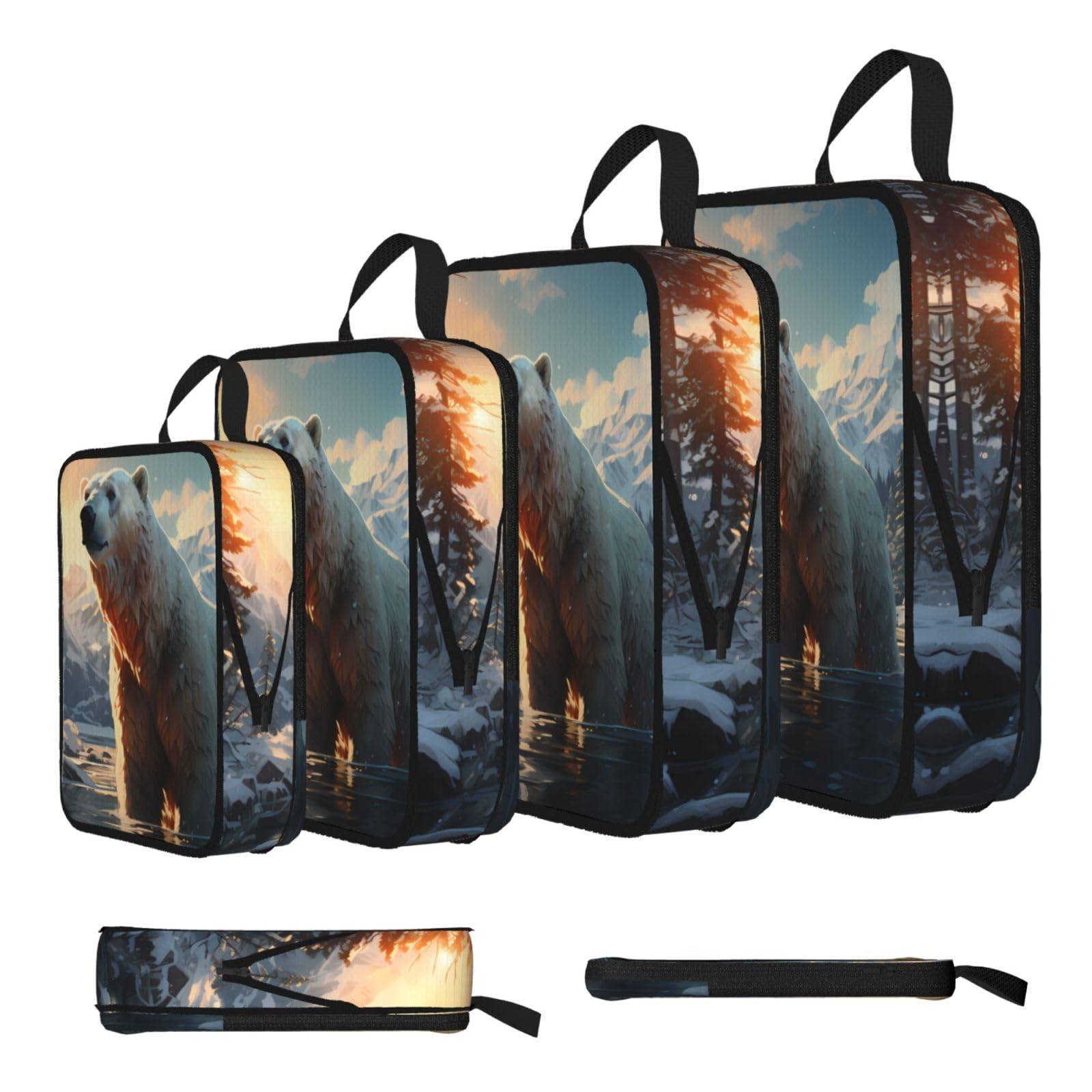 Sxzvvbn Black Polar Bear In Winter Compression Packing Cubes 4 Piece Set
