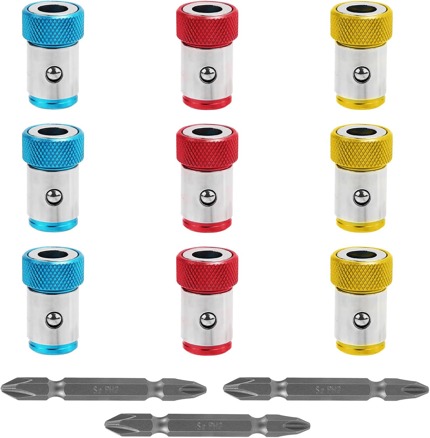 9pcs Magnetic Screwdriver Ring with 3pcs PH2 Bits, Strong Magnet Detachable Magnetizer Screw Rings Replacement Holders for 1/4 Inch Hex Screw Driver and Power Drill Bits Accessories