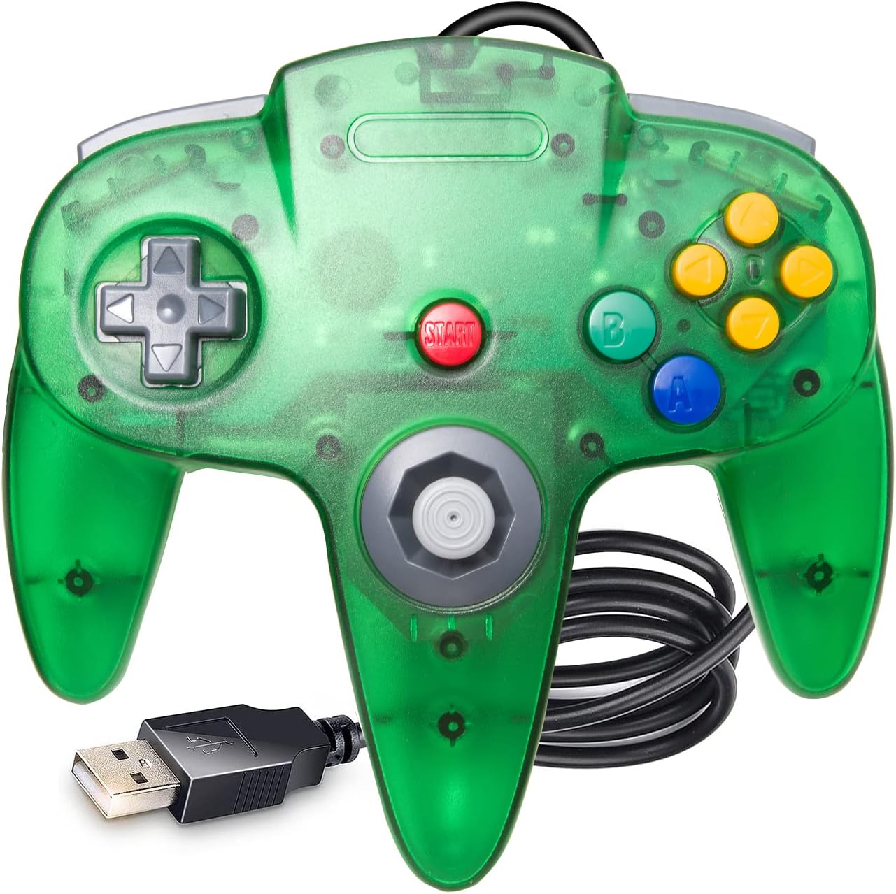 KIWITATA Classic N64 USB Controller, N64 Wired Remote Game Joystick Controller for Windows PC & MAC & Raspberry Pi Clear Green