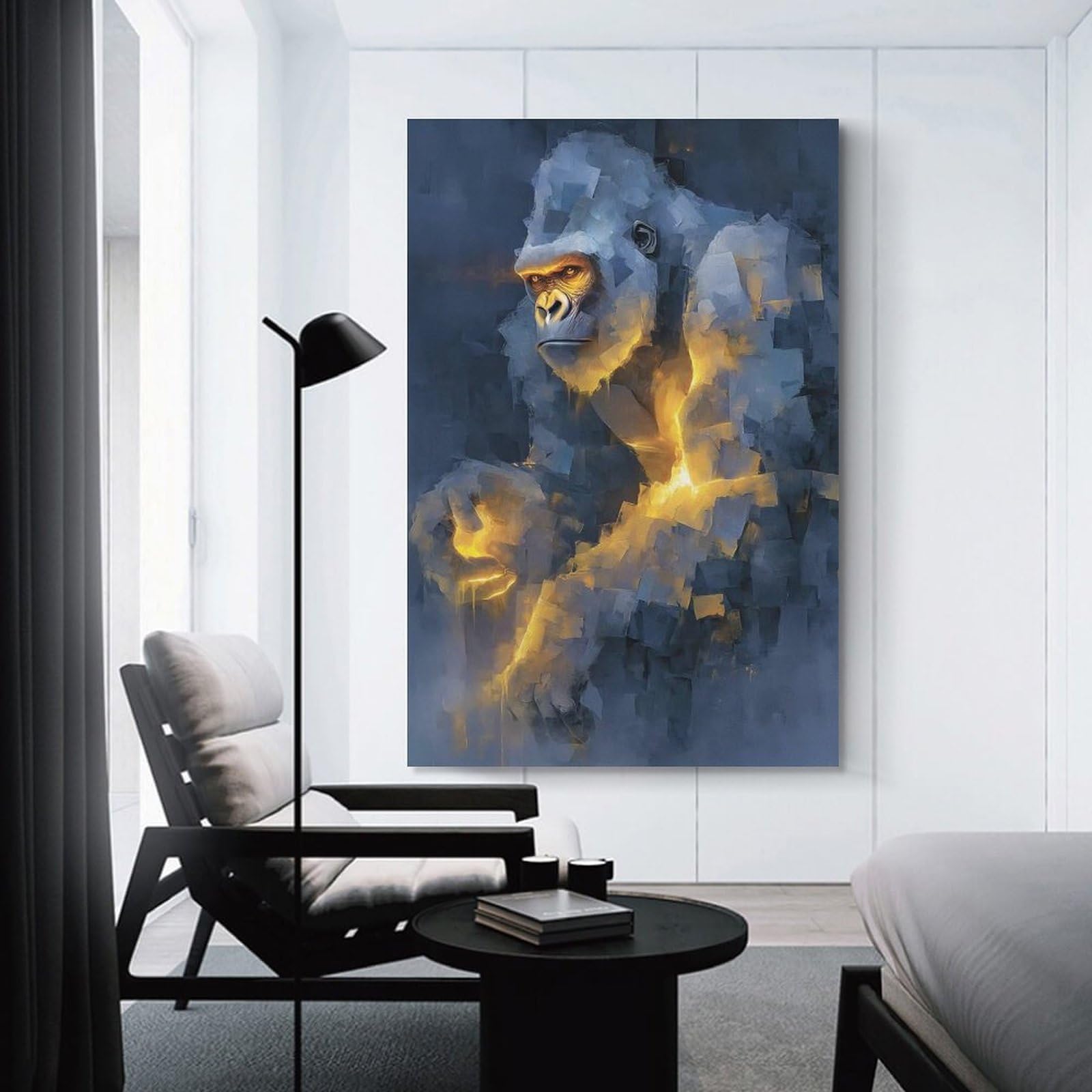 Junmoney Wall Decor Canvas Print Gorilla with Glowing Chest, 20x30inch(50x75cm), for Bedroom Walls, Guest Spaces Or Lounges, An Easy Wall Refresh for Bedrooms