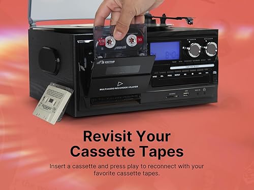 Miniatura 6 de VICTOR Cosmopolitan Centro de música tocadiscos 8 en 1 con reproductor de grabación de 3 velocidades, reproductor de CDMP3cassette, radio AMFM,