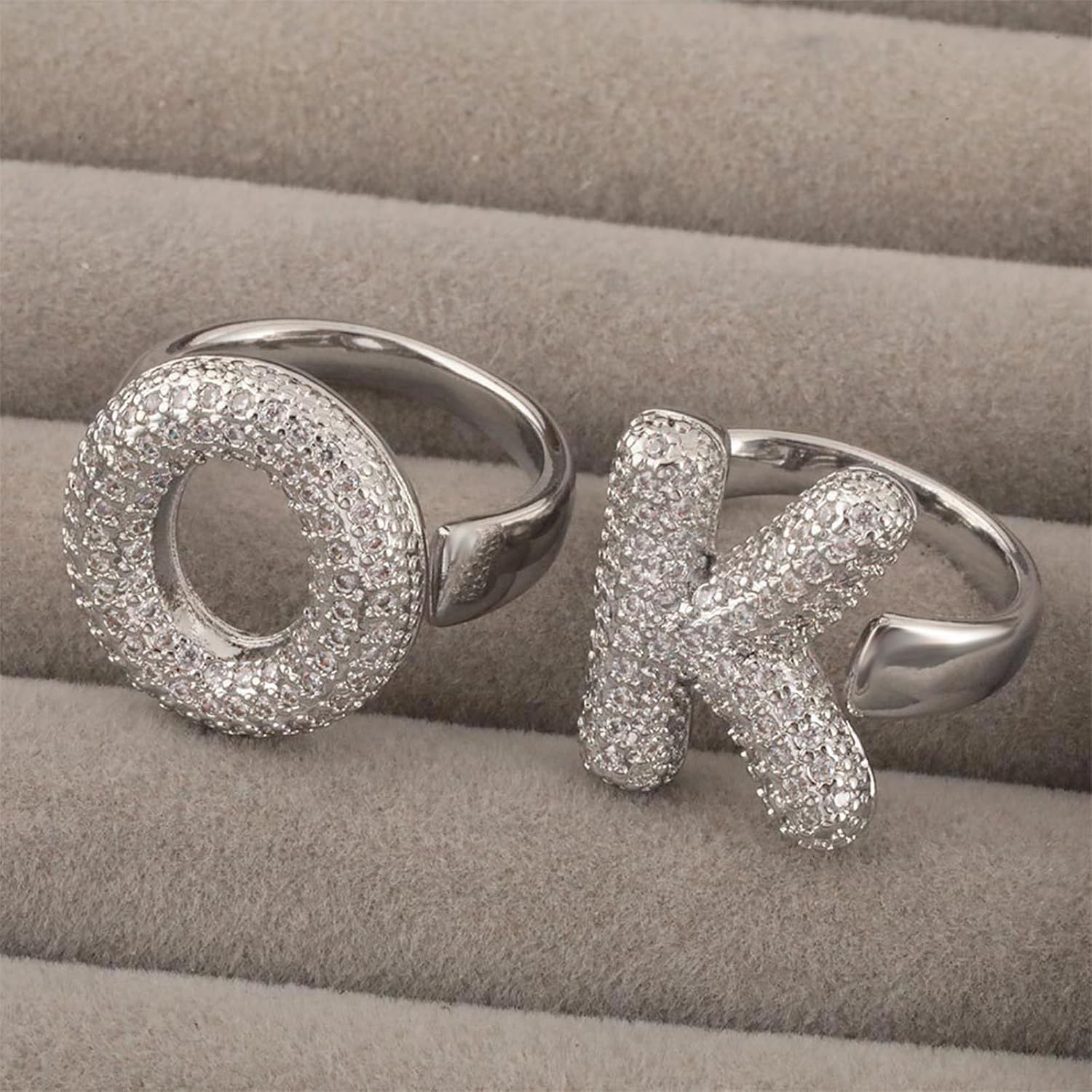 HUASAI Gold Initial Ring for Women 14K Gold Plated Rhinestone Modern Chunky Ballon Letter Ring Open Adjustable Puffy Initial Ring Personalized Birthday Jewelry Gifts Trendy Stuff - Image 6