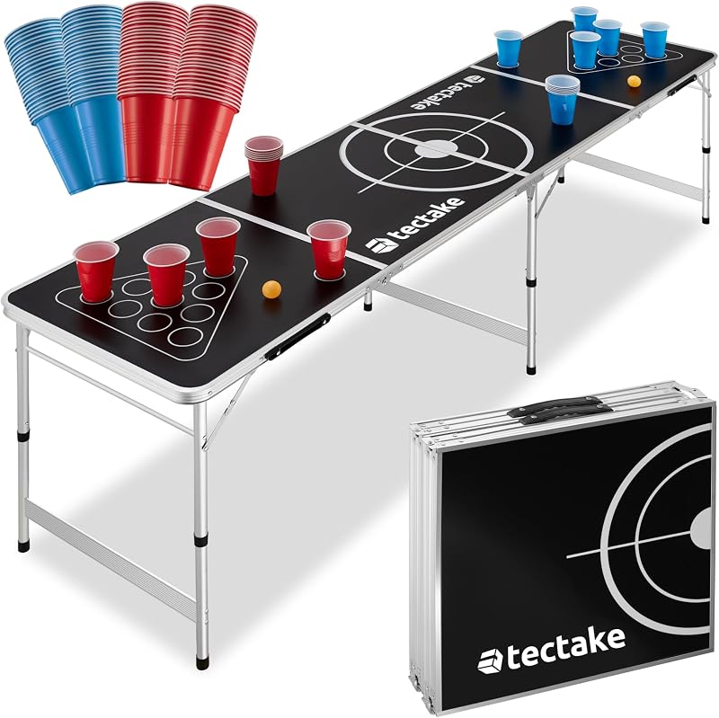 tectake opvouwbare beerpongtafel met 100 bekers en 6 balletjes