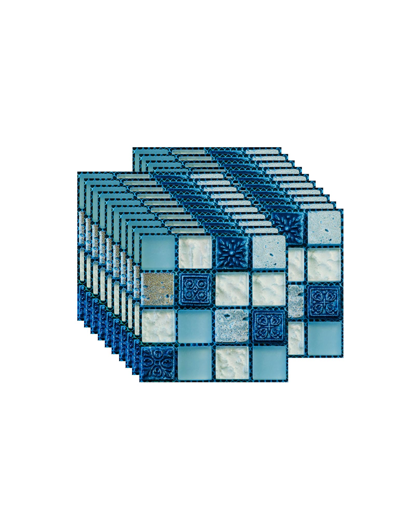 FBBULES 20PCS Mosaic Style Decorative Tile Stickers, Self Adhesive Wallpaper Waterproof Peel and Stick on Wall Tiles for Kitchen Bathroom Transformation, Blue (10x10 cm/4x4 inch)