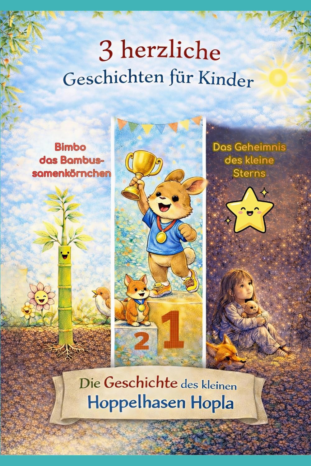 Drei herzliche Geschichten für Kinder: Die Geschichte des kleinen Hoppelhasen Hoppla, das Geheimnis des kleinen Sterns, Bimbo das kleine Bambusamenkörnchen