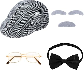 Old Man Adult Costume Grandpa Accessories Set 1920s Great Gatsby Costume Men Costume with Grandpa Hat for Cosplay