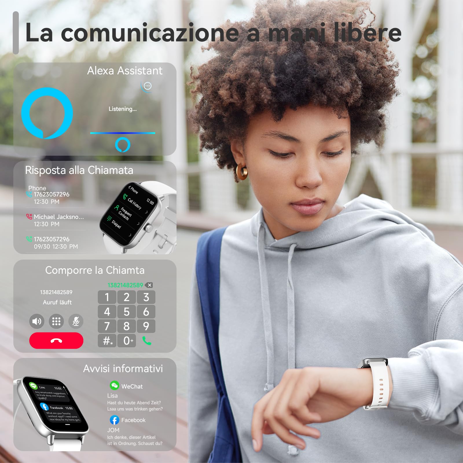 Smartwatch Uomo Donna, 1,8" Orologio Smartwatch Chiamate Risposta Vivavoce, Alexa Integrato Cardiofrequenzimetro SpO2 Sonno, Contapassi Orologio Fitness Notifiche 110 Modalità Sport per Android/iOS