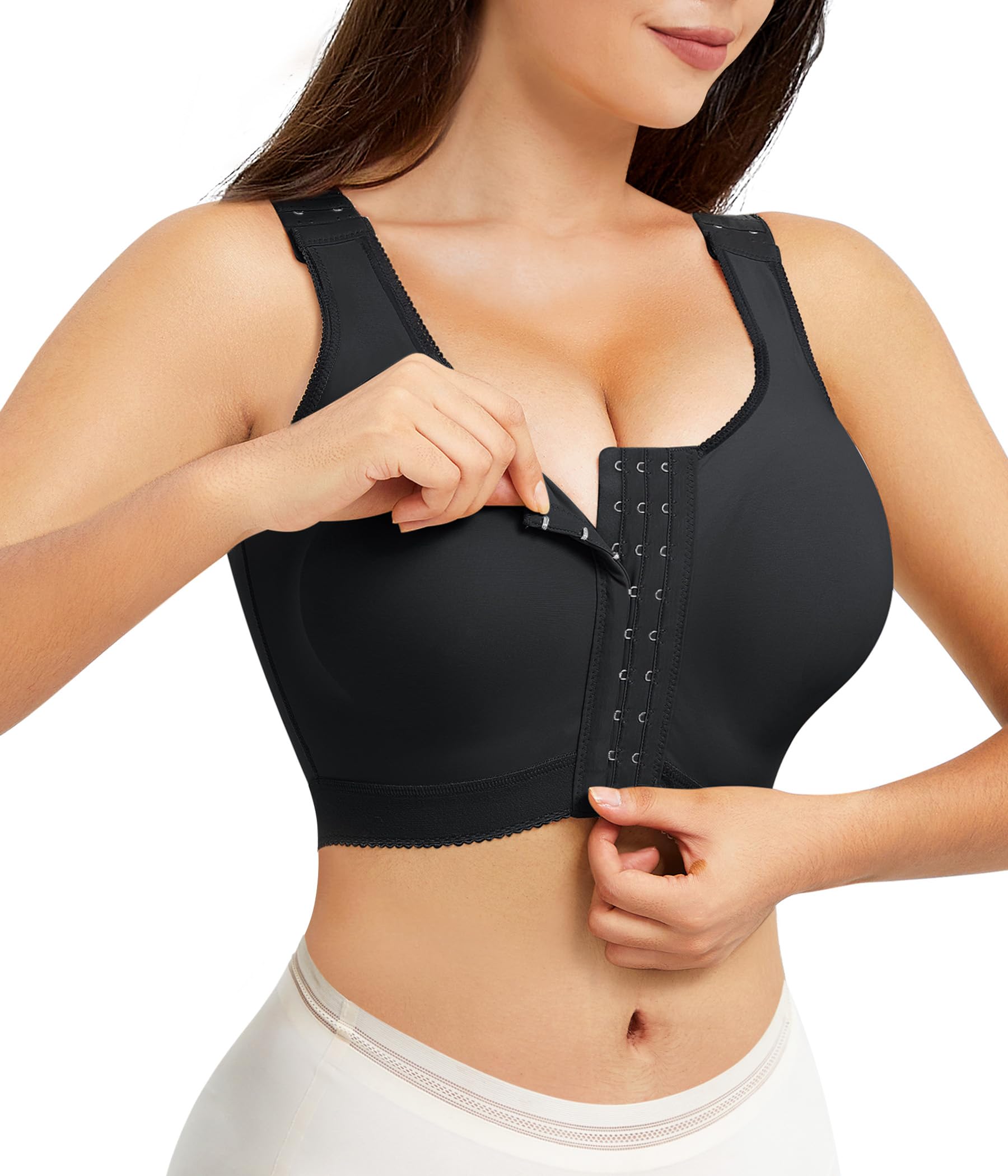 Wonderience Post-Surgical Bra Wide Adjustable Straps with Front Closure Wirefree