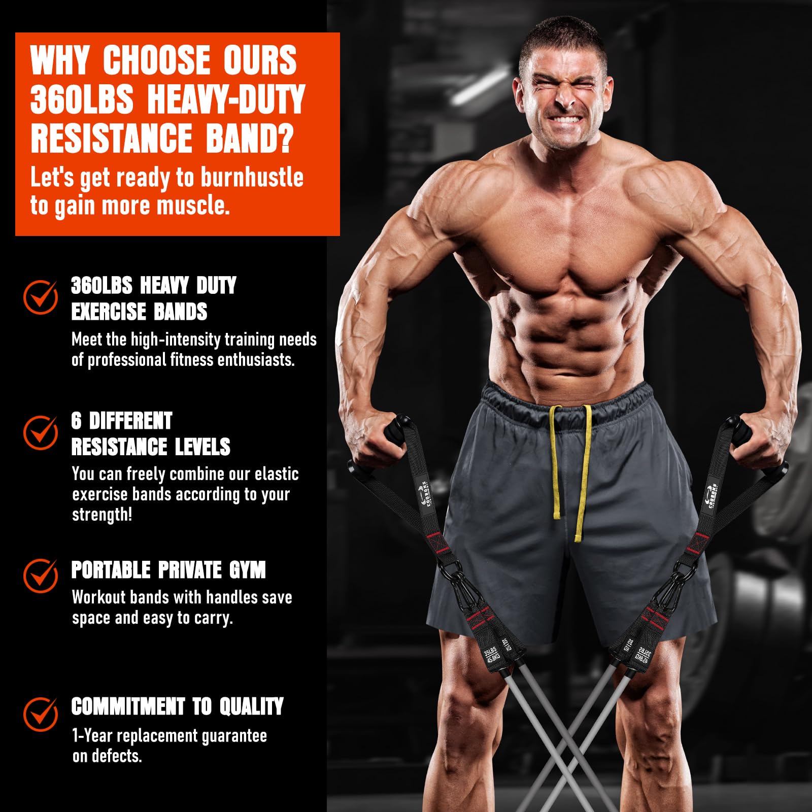 Bandas de resistencia pesadas para entrenamiento, bandas de ejercicio de 360 libras con asas, bandas de entrenamiento para hombres, juego de bandas de fitness de peso para entrenamiento muscular,