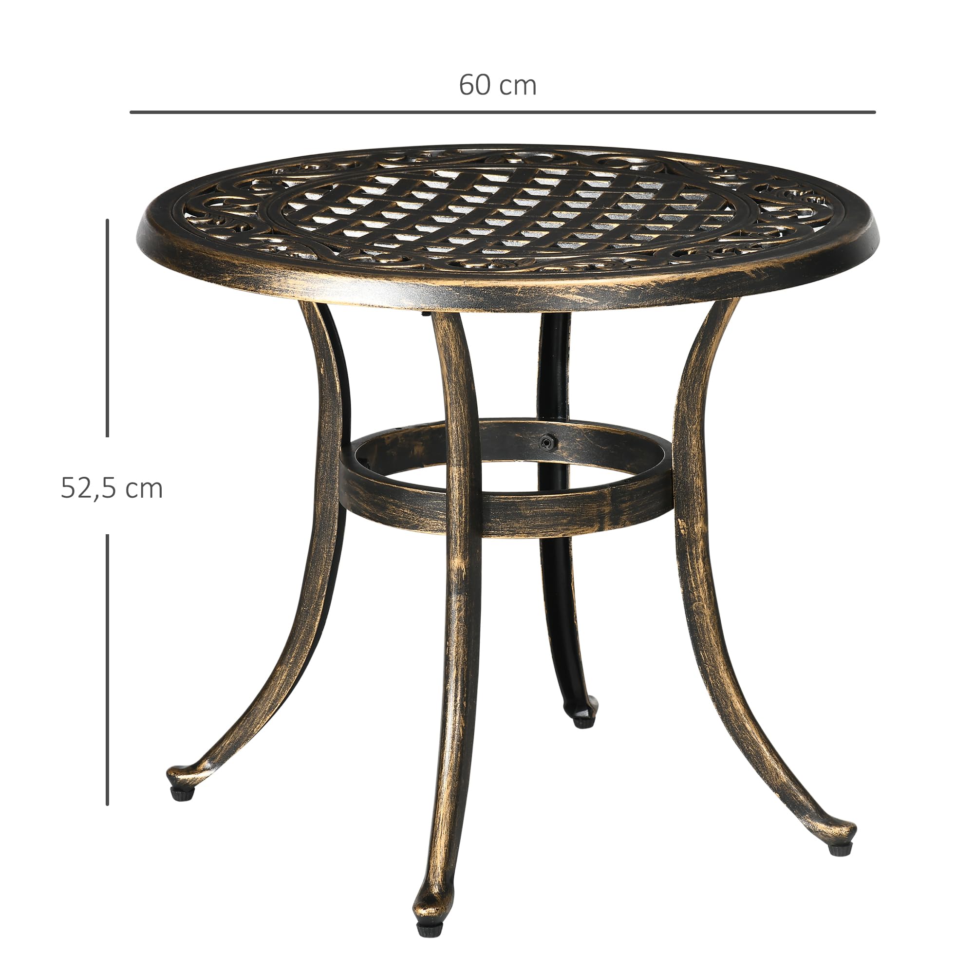 Outsunny Beistelltisch Garten mit Gussaluminiumrahmen Ø60x52,5H cm Bronze | Wetterfester Gartentisch, Runder Balkontisch, Kaffeetisch, 60kg Belastbar, Sofatisch, für Outdoor Indoor Balkon Terrasse