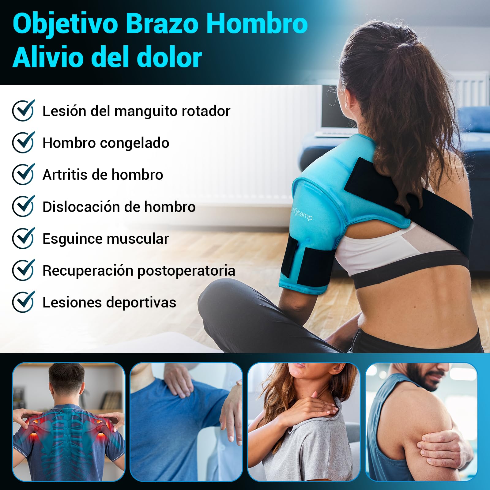 Comfytemp Bolsa de Hielo para Hombro, 3D Bolsa de Hielo Reutilizable, Terapia de Calor y Frío para Alivio del Dolor del Hombro, Tendinitis, Bursitis, Ajuste el Hombro Izquierdo y Derecho(S/M)