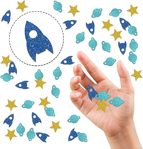 Miniatura 3 de Confeti con purpurina de cumpleaños con temática espacial, confeti de mesa espacial de estrella de cohete, dispersión de papel para baby shower,