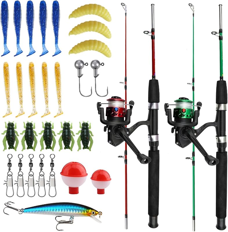 Set da pesca per bambini, canne da pesca per bambini, set da pesca per bambini per principianti, 2 pezzi canne da pesca telescopiche da 1,8 m con mulinello, portatile, set di canne da pesca per