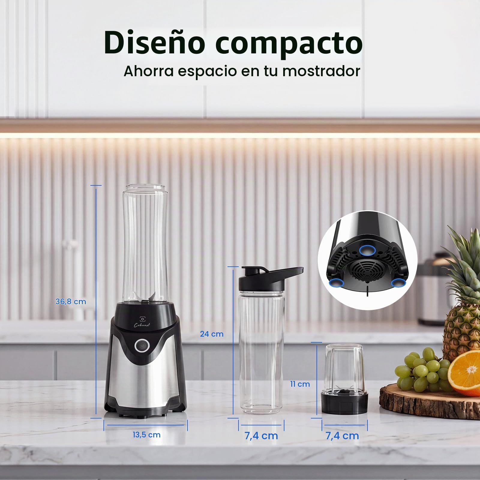 COKUNST Batidora de pie para Zumos y Batidos, Licuadoras Eléctrica, 2 tazas | 900W de Potencia, 570ml de Capacidad, con Contenedor de Café en Grano, Libre de BPA, Tapa Antigoteo, Base Antideslizante
